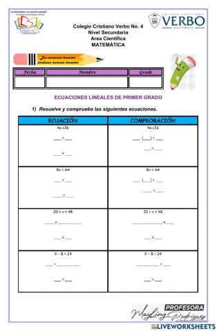 Ecuaciones lineales de primer grado