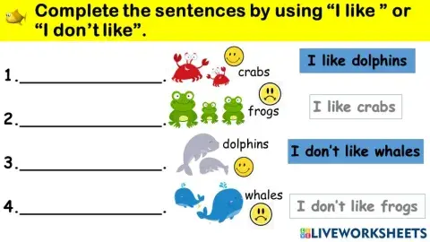 Worksheet for I like and I don't like super minds unit 3