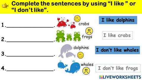 Worksheet for I like and I don't like super minds unit 3