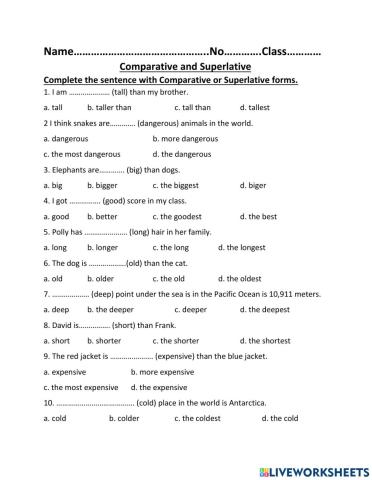 Comparative and superlative Test