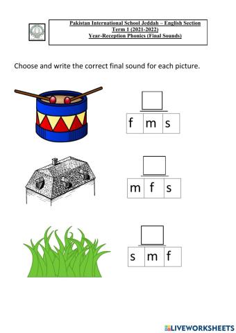Choose and write the correct final sounds.