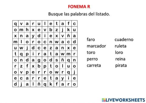 Sopa de letras fonema r - rr
