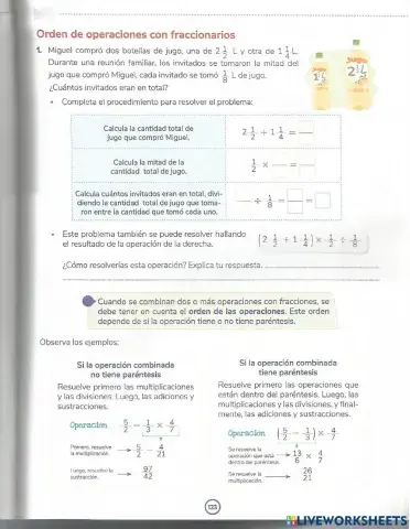 Orden de operaciones con fracciones
