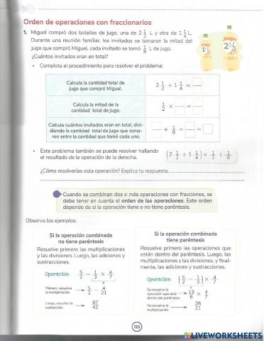 Orden de operaciones con fracciones