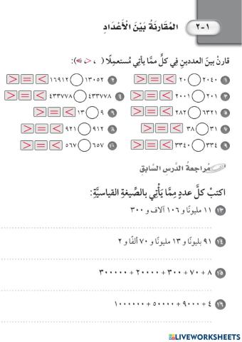 المقارنة بين الاعداد
