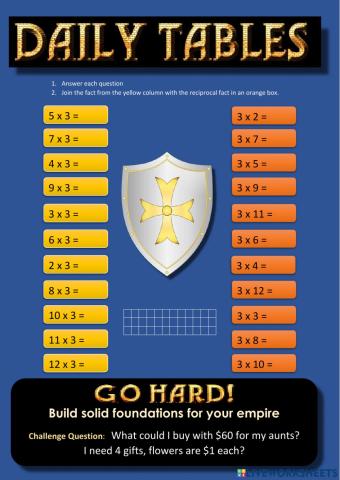 Daily Tables 3x worksheet 1