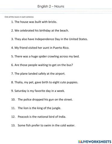 Click the nouns in each sentence