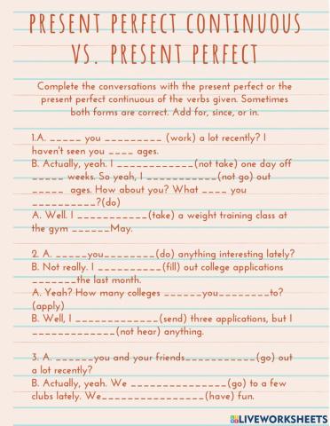 Present perfect vs present perfect continuous