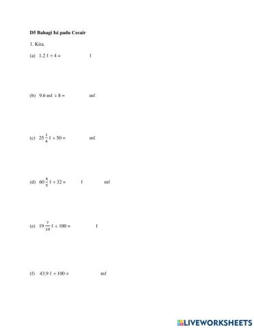 Matematik Tahun 5 : Bahagi Isi padu Cecair