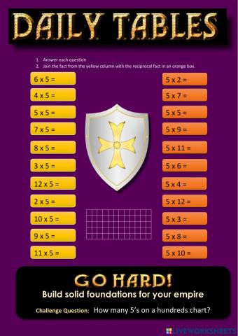 Daily Tables 5x worksheet 1