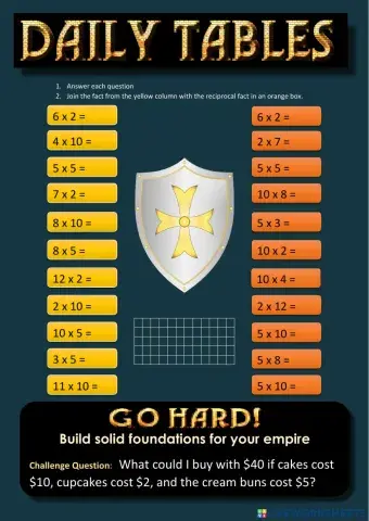 Daily Tables 2,5,10x worksheet