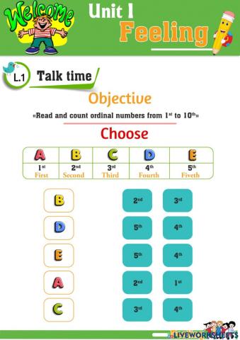 Ordinal numbers 1-5