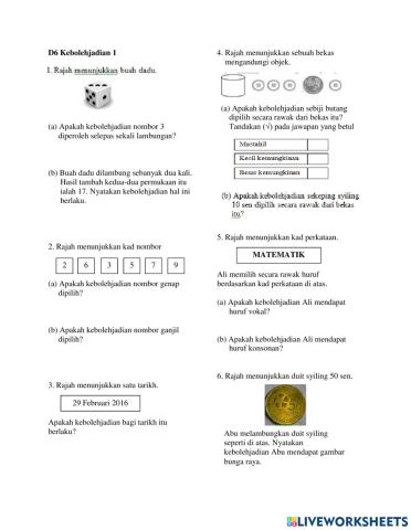 Matematik Tahun 6 : Kebolehjadian 1