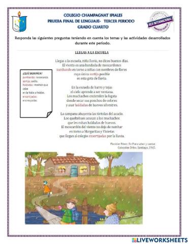 Examen final de lenguaje tercer periodo-colegio champagnat