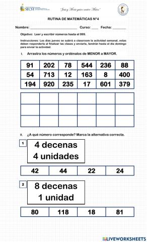 Rutina de matemática N°4