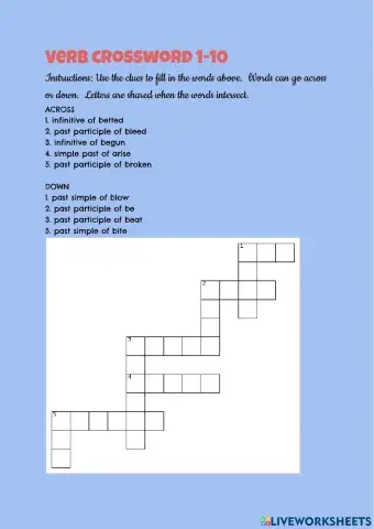 Crossword Irregular verbs 1-10