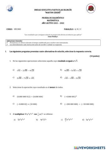 Prueba de diagnostico décimo