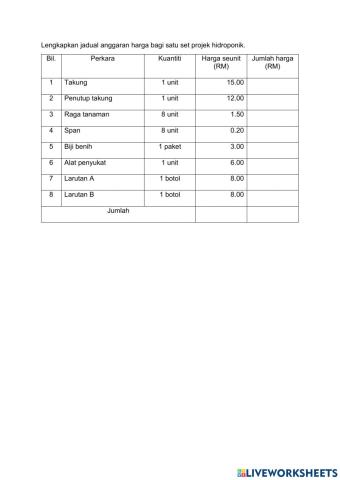 rbt tahun 6 - pengiraan kos