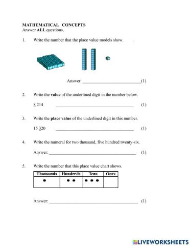 Mathematical Concepts Pretest