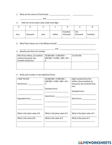 Place Value Standard Expanded Word Form Test