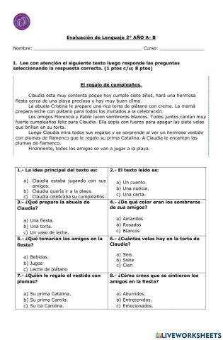 Evaluación 2° básico
