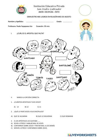 Examen mensual  religión