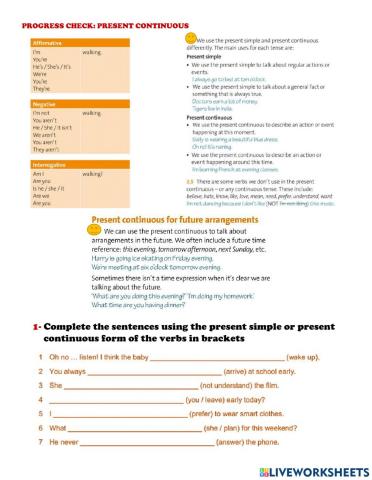 Progress check - present continuous