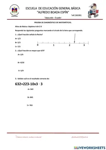 Evaluación diagnóstica de Matemática 7mo