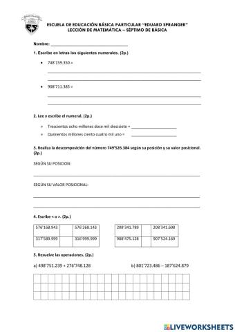 LECCION - Números hasta de 9 cifras