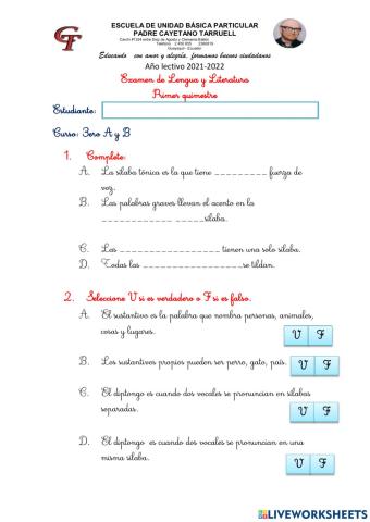 Examen de lengua 1er Q