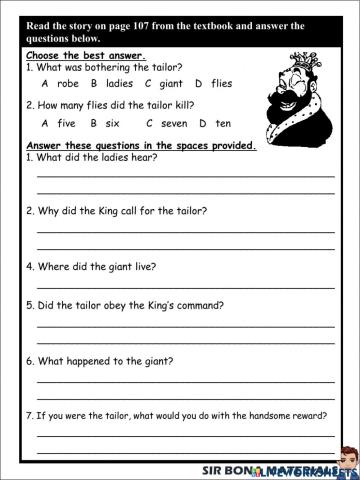 English Year 6 - Unit 11 Tailor Made - Reading Comprehension Exercise