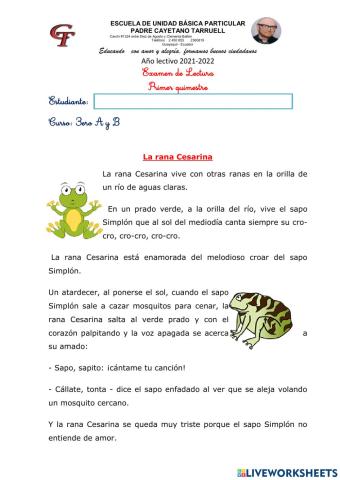 Examen Primer Quimestre lectura