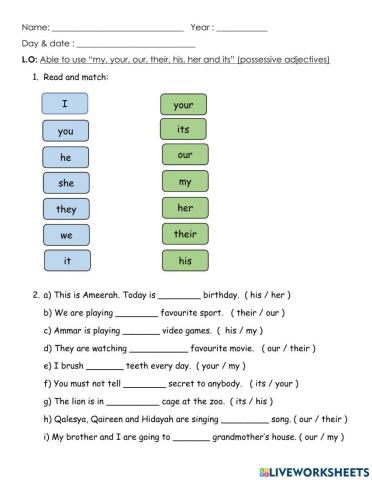 Possessive adjectives