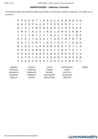 Caça palavras - hebreus, fenícios
