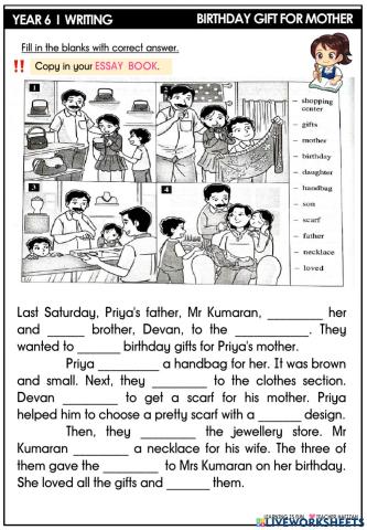 YEAR 6  - WRITING I BIRTHDAY GIFT FOR MOTHER
