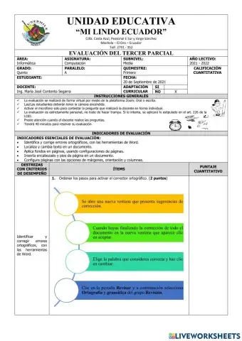 Evaluación de Computación Quinto del Tercer Parcial del Primer Quimestre