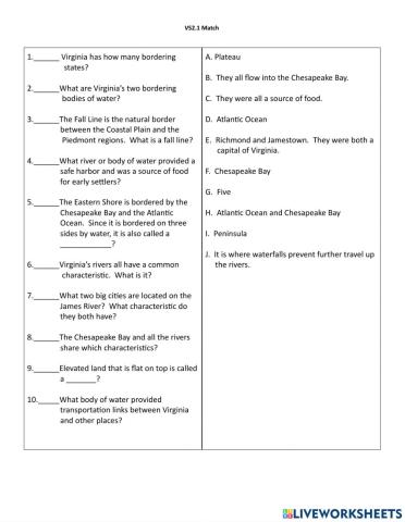 Virginia Studies 2.1 Matching 9-21-2021