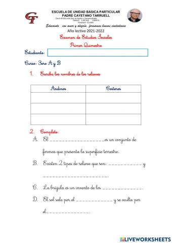 Examen Primer Quimestre Estudios sociales