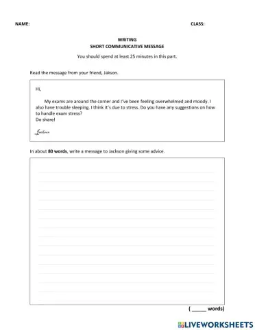 Form 3 Writing - Short Communicative Message. 