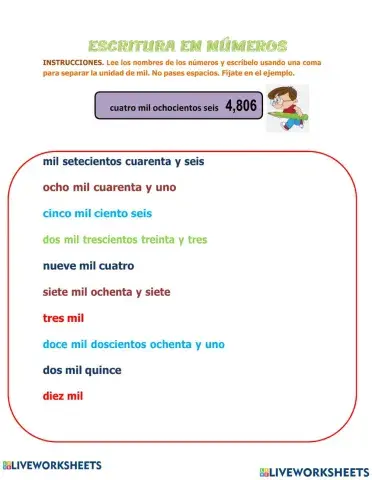 Escritura en numeros