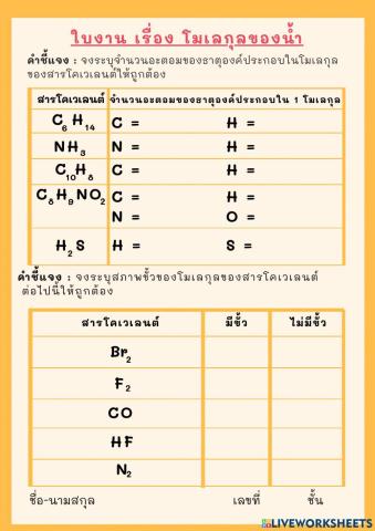 ใบงาน เรื่อง โมเลกุลของน้ำ ม.5-4