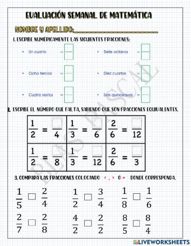 Evaluación semanal de matemática