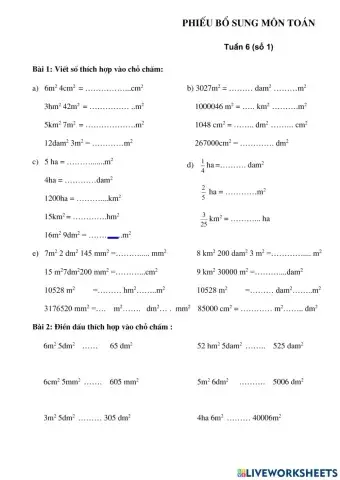 Phiếu bổ trợ Toán tuần 6