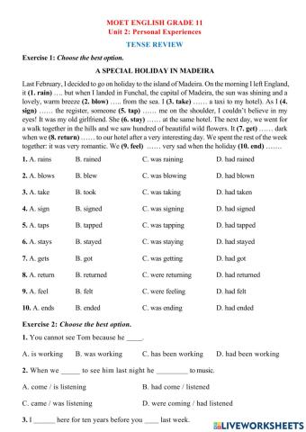 MOET English G11 - Unit 2 Personal Experiences