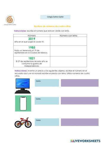 Escritura de números de cuatro cifras