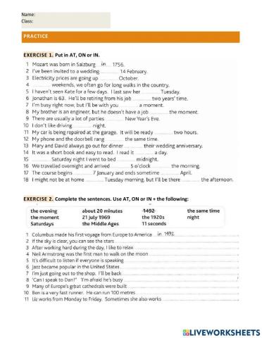 Prepositions of time
