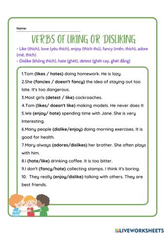 E7 U1 verbs of liking and disliking