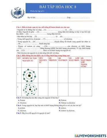 Phiếu bài tập 4 - Hóa học 8