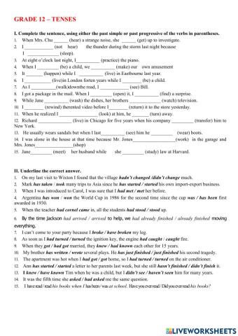 Grade 12 Unit 1 Tenses