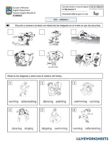 Test Unit 3 - 2º Básico